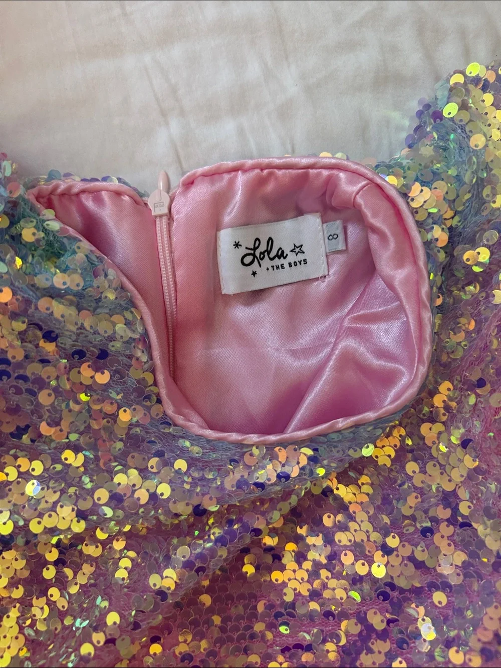 Lola + The Boys Iridescent Pink Sequin Party Dress